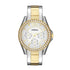 Fossil Riley ES3204 multifunction quartz watch with two-tone stainless steel bracelet, crystal bezel, and silver dial