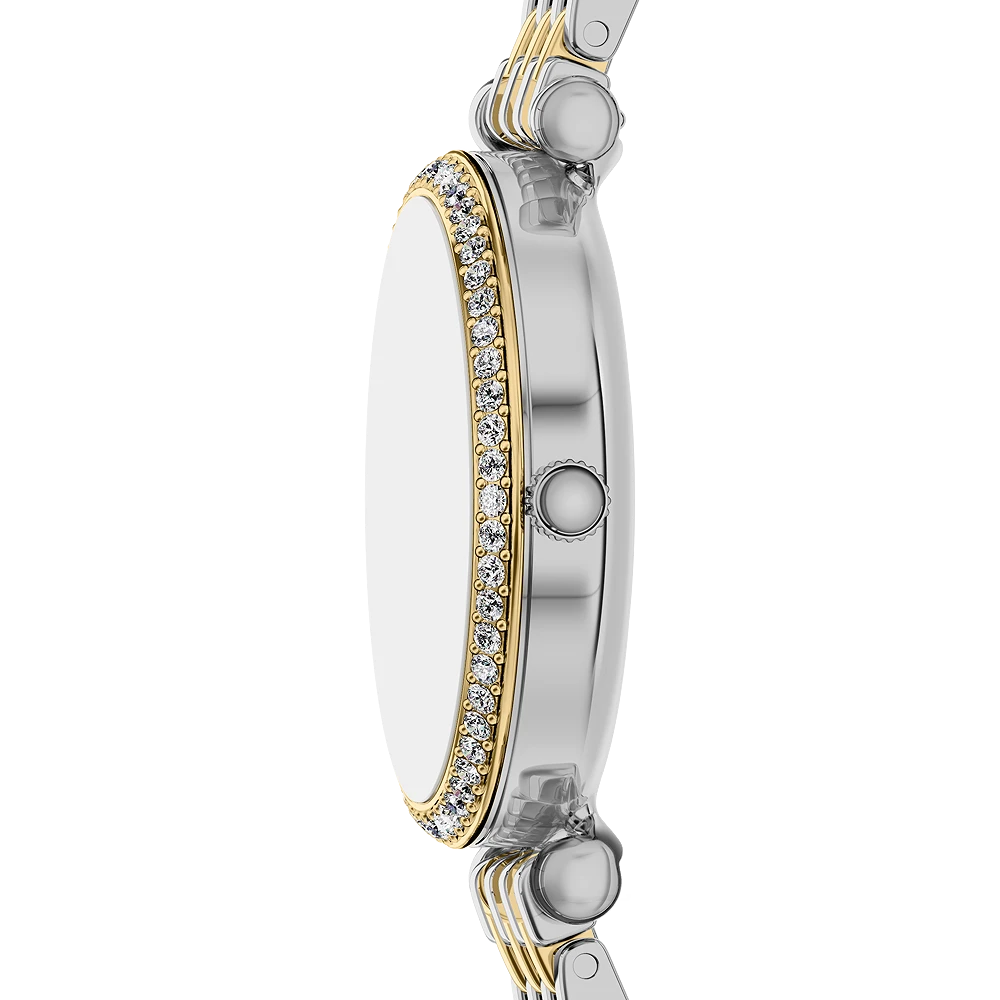 Two-tone stainless steel bracelet of the Fossil Carlie Mini with foldover clasp