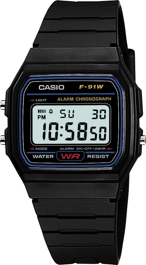 Casio F-91W-1SDG digital casual wristwatch w/ black stopwatch alarm authentic