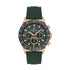Daniel Klein Exclusive DK113853-3 multifunction chronograph watch with green dial, rose gold case, black bezel, and dark green silicone strap