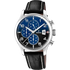 Festina Timeless Chronograph F20375/7 quartz watch with blue gradient dial, black leather strap, 43mm stainless steel case, and chronograph sub-dials
