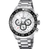 Festina Ceramic F20575/1 chronograph watch with white dial, black ceramic bezel, and stainless steel bracelet on white background