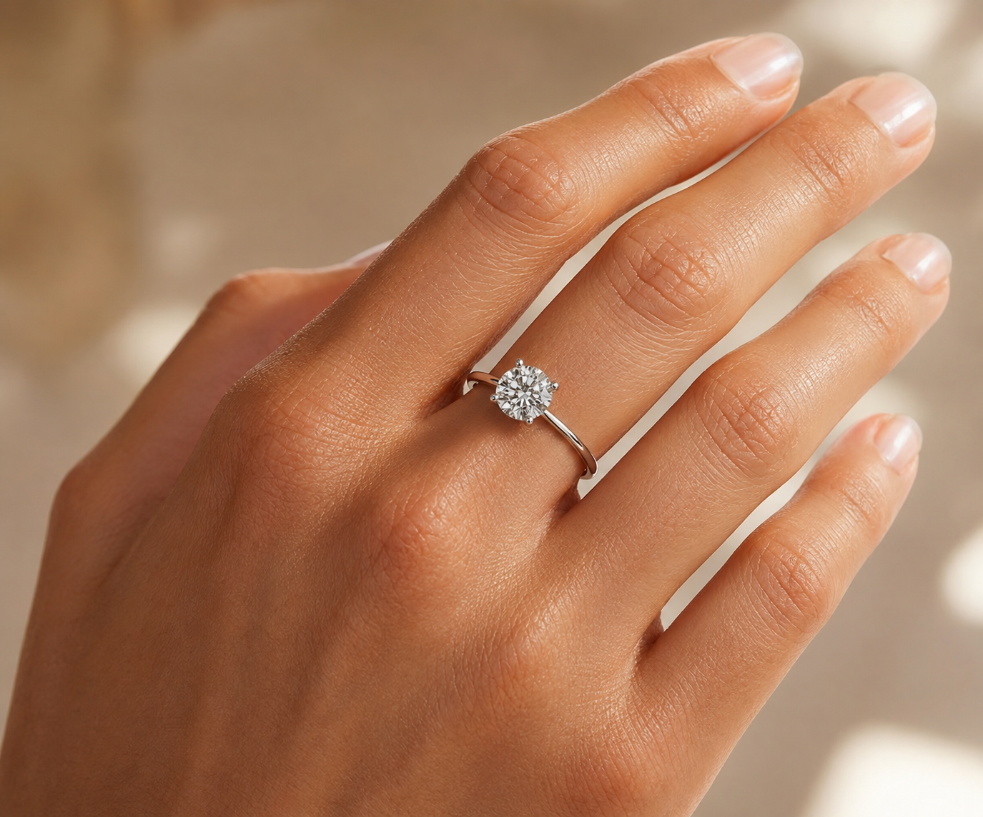 9ct White Gold 1.00ct Round Lab Grown Diamond Solitaire Engagement Ring (LR3)