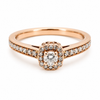 9ct rose gold diamond halo engagement ring with milgrain detail and pavé shoulders by Cassim & Co Johannesburg