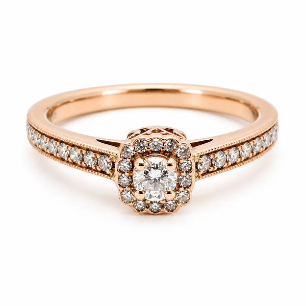 9ct Rose Gold Halo Diamond Engagement Ring 1101998