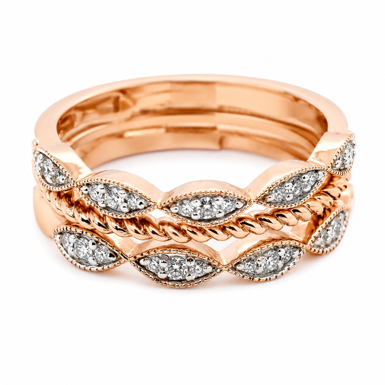 9ct Rose Gold Three Eternity Diamond Bands 1102043