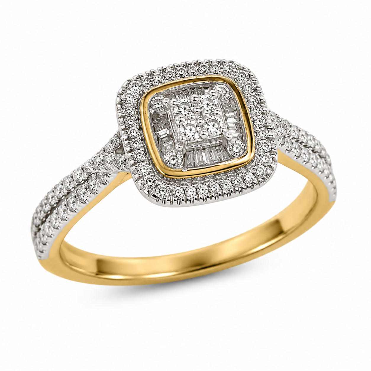 9ct Yellow Gold Cushion Halo Diamond Engagement Ring 1102099