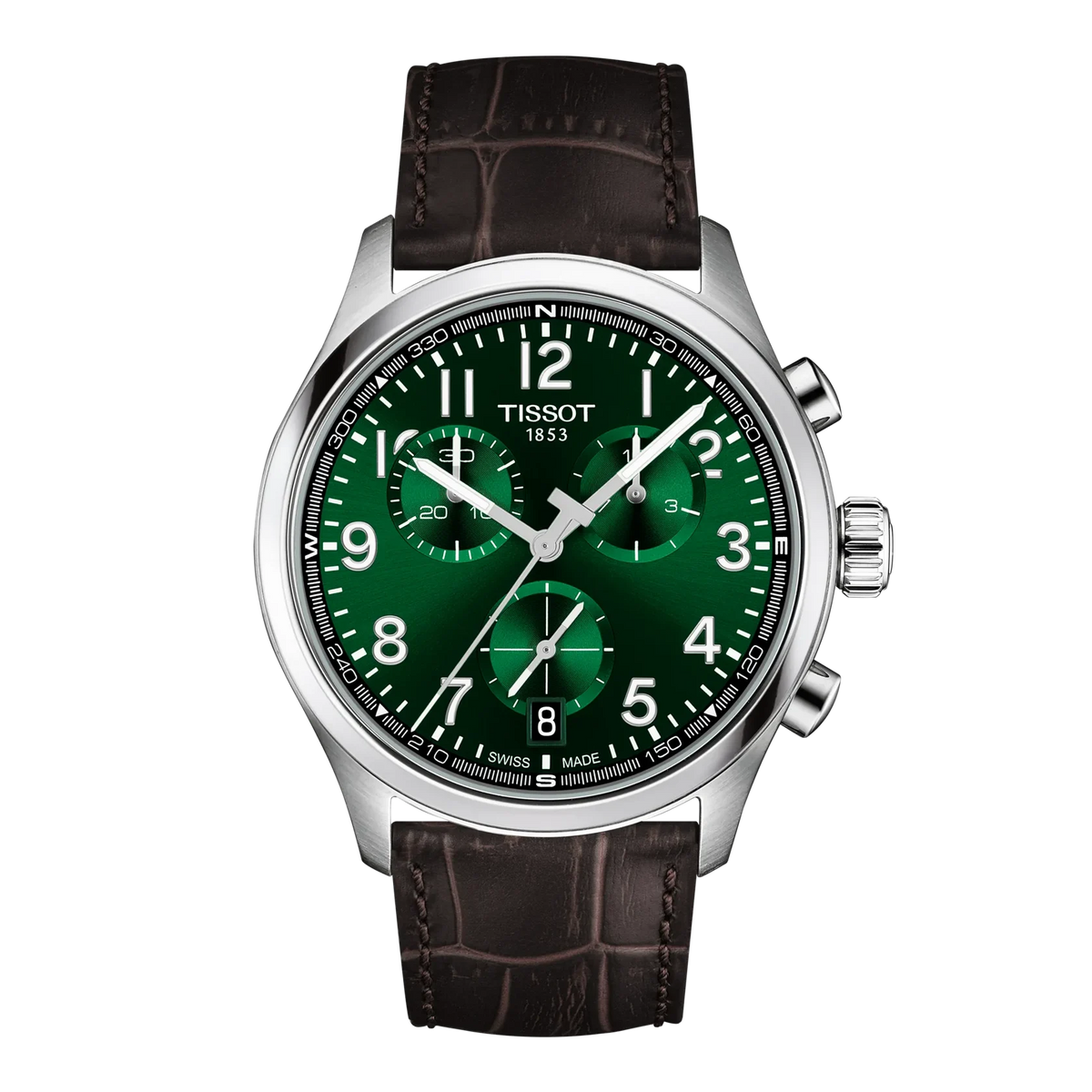 Tissot Chrono L green sunburst dial with three chronograph subdials, front view