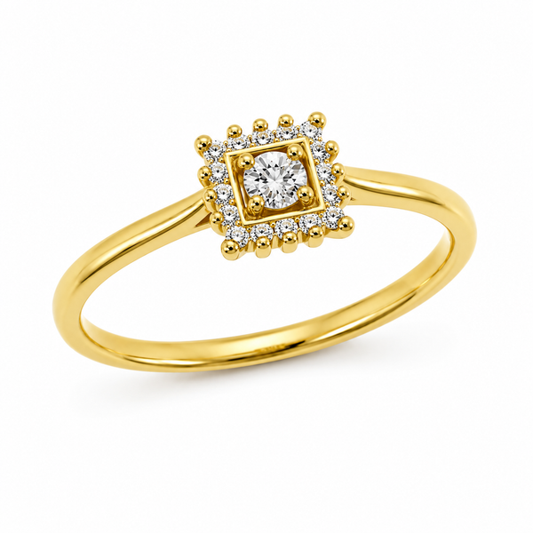 18k Yellow Gold Square Cluster Diamond Engagement Ring 1101925
