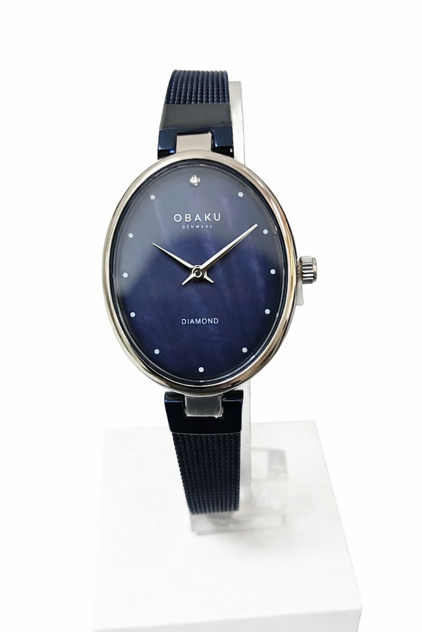 Obaku Oval Blue Dial Ladies Diamond Watch V312LXCLML
