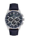 Daniel Klein Exclusive DK114002-2 blue dial chronograph quartz watch with stainless steel case and blue leather strap on white background