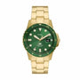 Fossil Blue Dive FS5950 green dial gold-tone stainless steel quartz watch with rotating bezel and date display