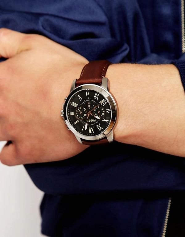 Fossil Grant Chronograph Quartz Brown Dial Brown Leather Watch (FS4813)