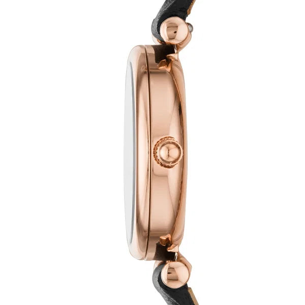 Fossil Carlie Mini Quartz Black Mother-of-Pearl Rose Gold Leather Watch (ES4700)