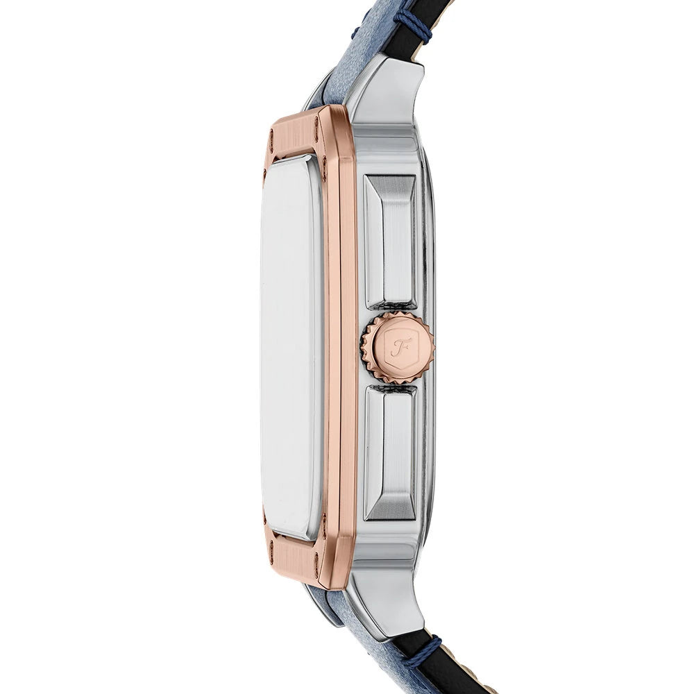 Fossil Crosby Quartz Blue Dial Rose Gold & Stainless Steel Watch (FS6149)