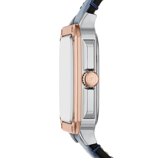 Fossil Crosby Quartz Blue Dial Rose Gold & Stainless Steel Watch (FS6149)