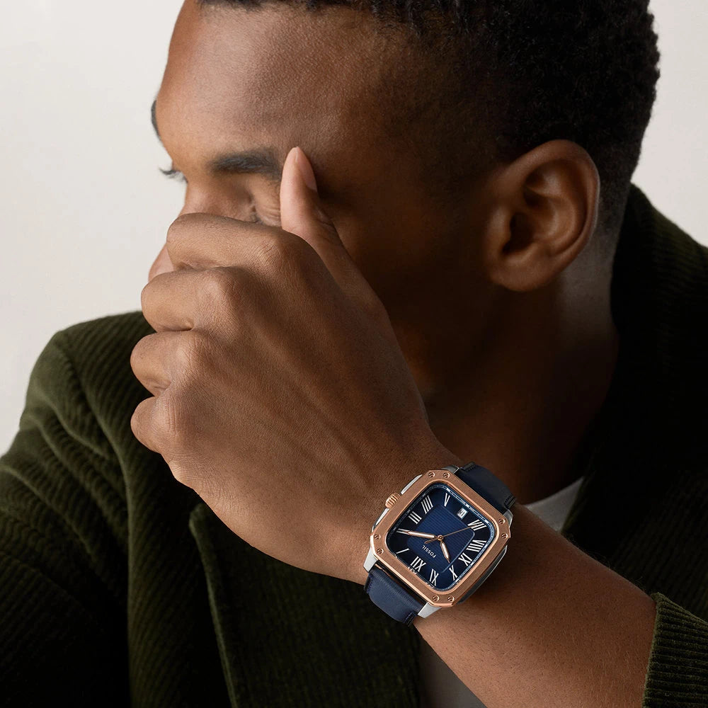 Fossil Crosby Quartz Blue Dial Rose Gold & Stainless Steel Watch (FS6149)