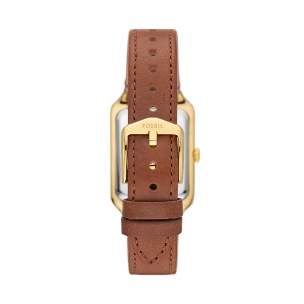 Fossil Raquel Quartz Date White Mother-of-Pearl Dial Gold-Tone Stainless Steel Rectangular Watch (ES5307)