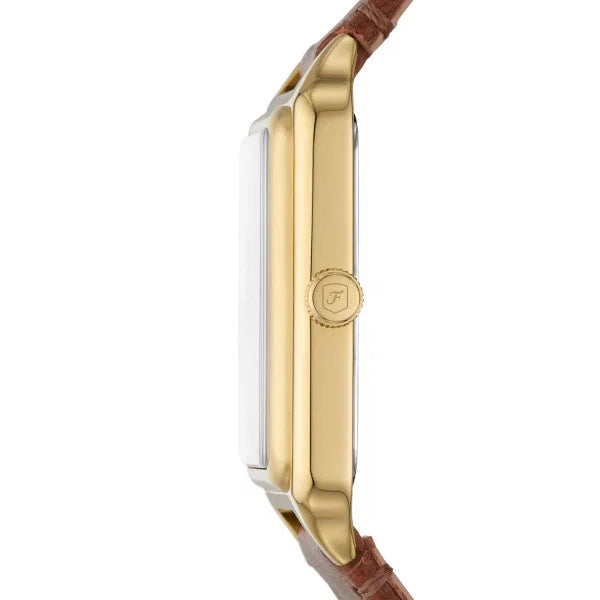 Fossil Raquel Quartz Date White Mother-of-Pearl Dial Gold-Tone Stainless Steel Rectangular Watch (ES5307)