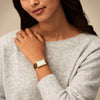 Fossil Raquel Quartz Date White Mother-of-Pearl Dial Gold-Tone Stainless Steel Rectangular Watch (ES5307)