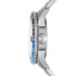 Close view of blue and black 24-hour GMT bezel and orange-tipped GMT hand