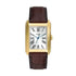 Fossil Carraway FS6011 rectangular gold-tone quartz watch with Roman numeral silver dial and brown croco-embossed leather strap