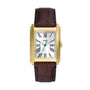 Fossil Carraway FS6011 rectangular gold-tone quartz watch with Roman numeral silver dial and brown croco-embossed leather strap