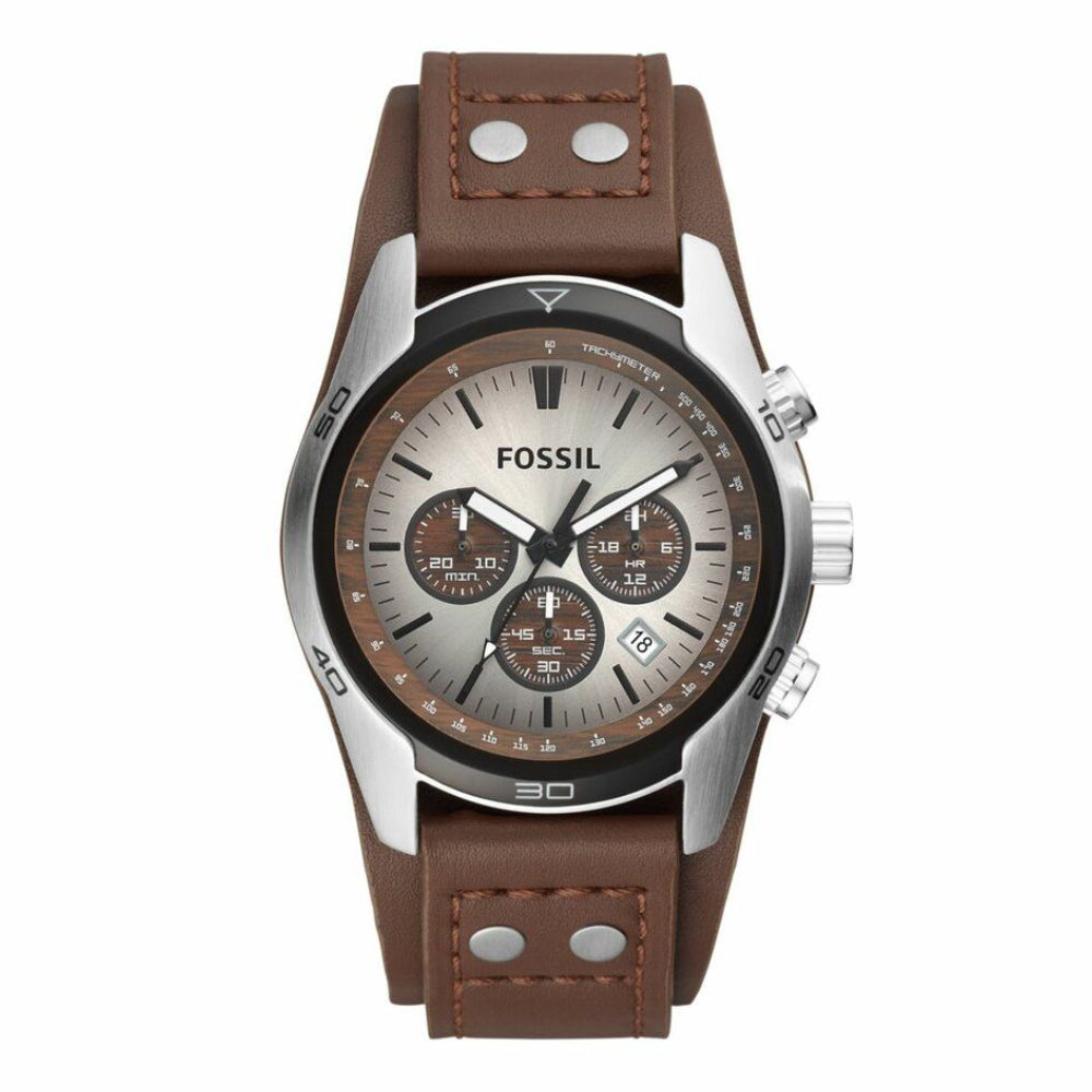 Fossil Coachman Chronograph Quartz Grey Dial Brown Leather Watch (CH2565)