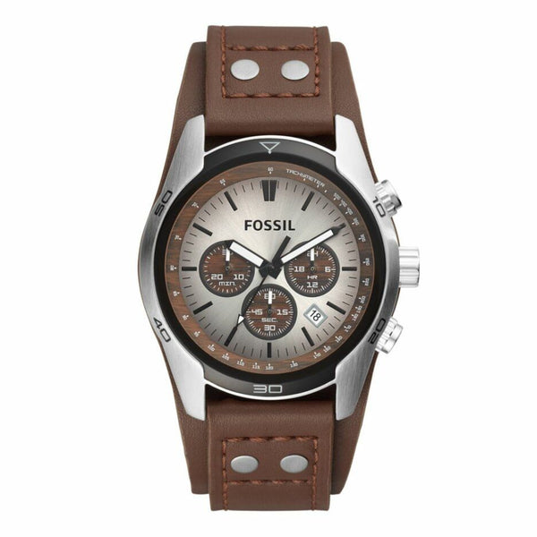 Fossil Coachman Chronograph Quartz Grey Dial Brown Leather Watch (CH2565)
