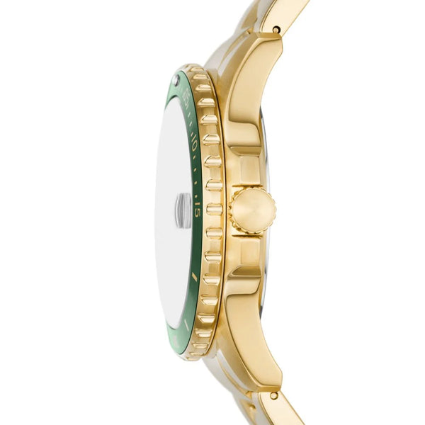 Fossil Blue Dive Quartz Green Dial Date Gold-Tone Stainless Steel Diver's Watch (FS6030)