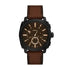 Fossil Machine FS6101 chronograph watch with 44mm black PVD stainless steel case, brown dial with rose gold-tone indices, and brown leather strap