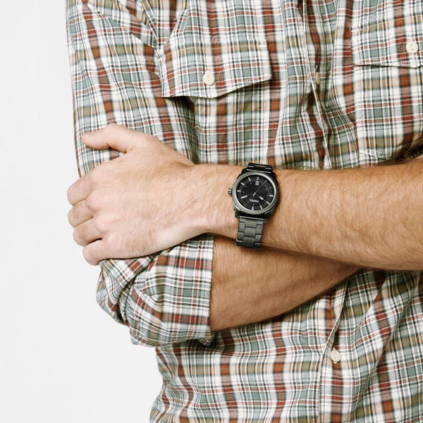 Fossil Machine Smoke Quartz Black Dial Grey Stainless Steel Watch (FS4774)