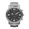 Fossil Nate Chronograph JR1353 50mm stainless steel watch with black dial and three sub-dials on steel bracelet