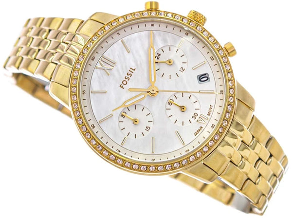 Fossil Neutra Chronograph Quartz Mother-of-Pearl Dial Gold-Tone Stainless Steel Watch (ES5358)