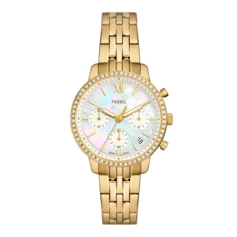 Fossil Neutra Chronograph Quartz Mother-of-Pearl Dial Gold-Tone Stainless Steel Watch (ES5358)