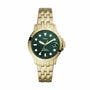 Fossil FB-01 Sport ES4746 quartz watch with green sunray dial and gold-tone stainless steel bracelet, 36mm case with unidirectional bezel
