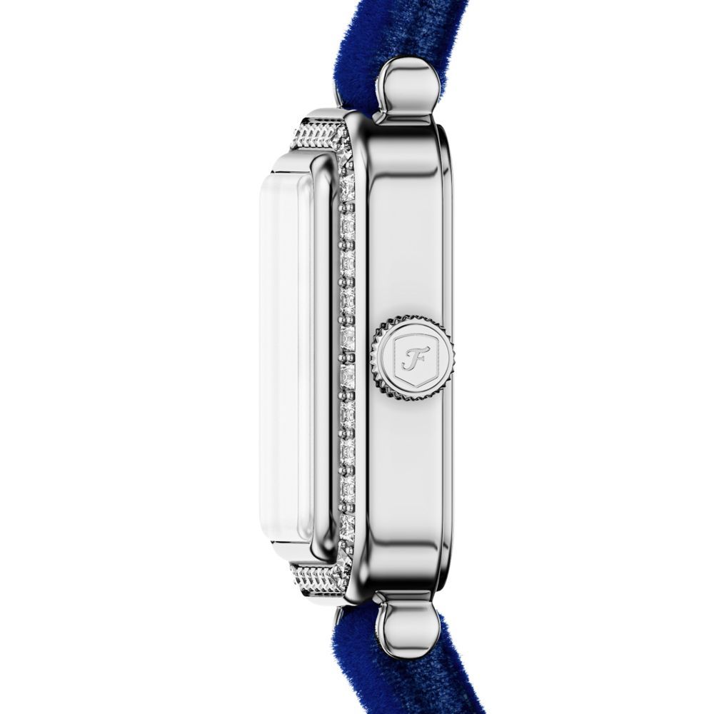 Fossil Raquel Quartz Rectangular Silver Dial Blue Velvet Strap Watch (ES5436)