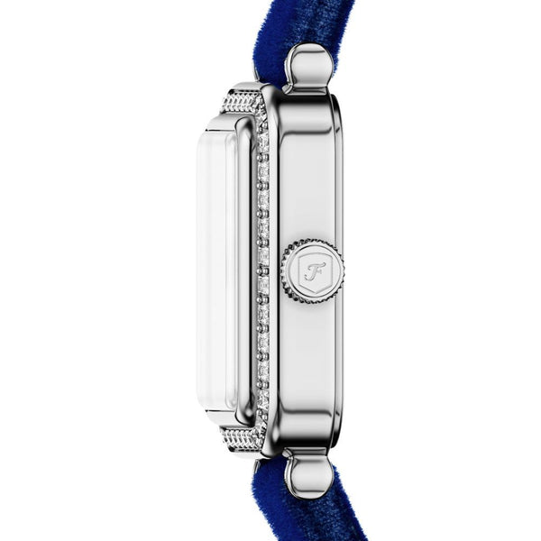Fossil Raquel Quartz Rectangular Silver Dial Blue Velvet Strap Watch (ES5436)