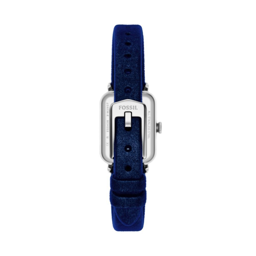 Fossil Raquel Quartz Rectangular Silver Dial Blue Velvet Strap Watch (ES5436)