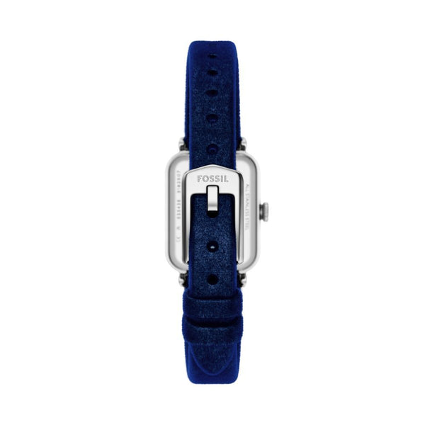Fossil Raquel Quartz Rectangular Silver Dial Blue Velvet Strap Watch (ES5436)