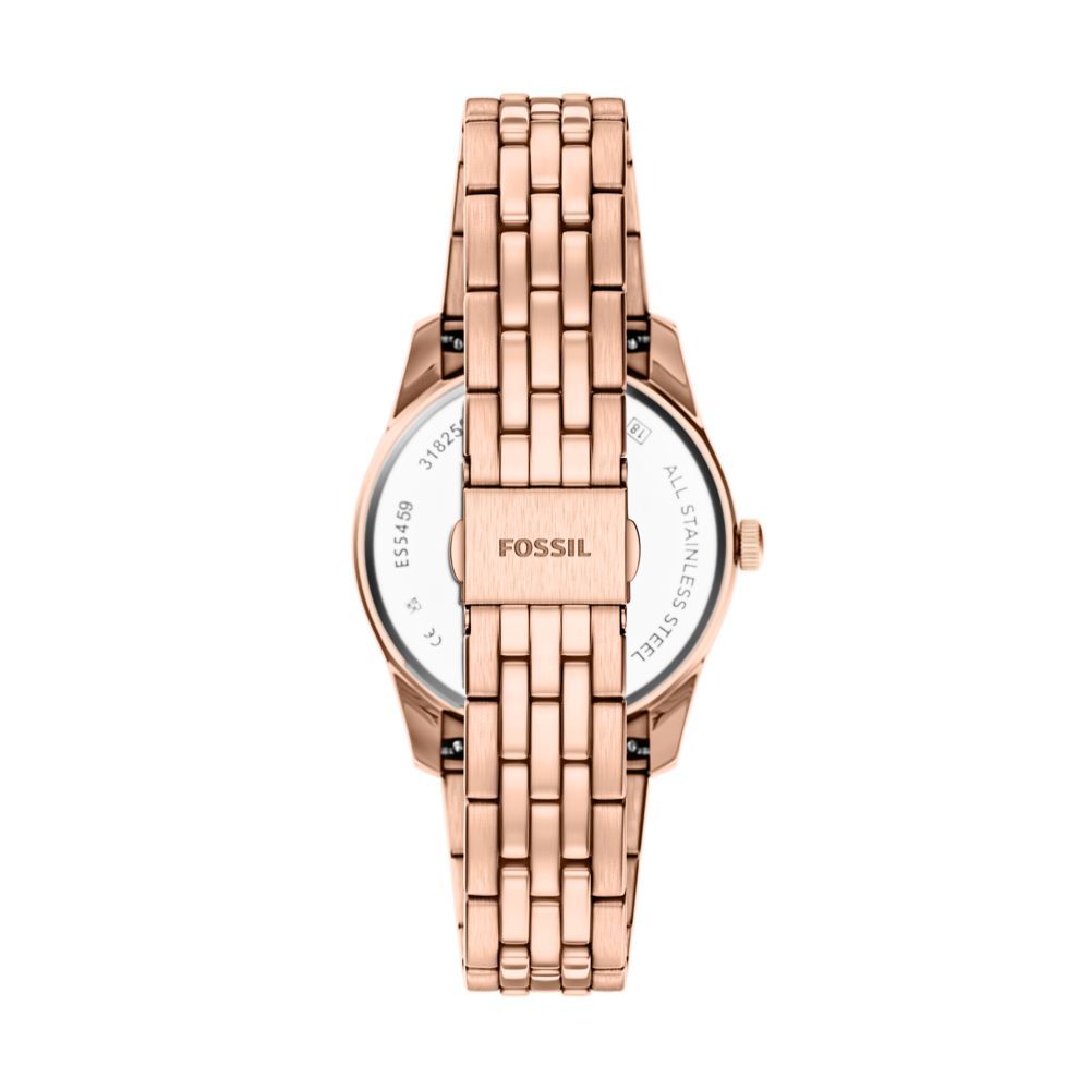 Fossil Scarlette Quartz Day-Date Grey Dial Rose Gold-Tone Stainless Steel Watch (ES5459)