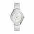 Fossil Stella ES5130 ladies quartz watch with white mother-of-pearl dial, crystal-set bezel, and polished stainless steel bracelet