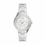 Fossil Stella ES5130 ladies quartz watch with white mother-of-pearl dial, crystal-set bezel, and polished stainless steel bracelet