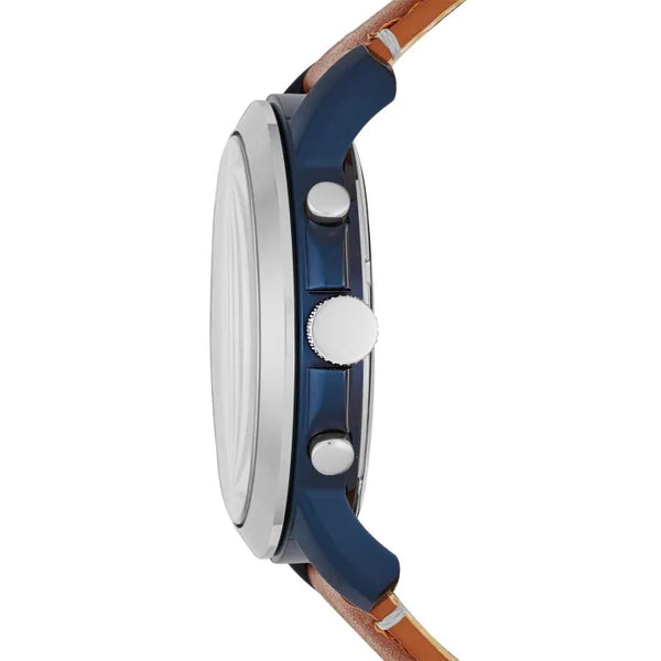 Fossil Grant Quartz Chronograph Blue Dial Stainless Steel Watch with Brown Leather Strap (FS5151)