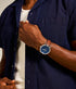 Fossil Minimalist watch showing leather strap and tang buckle clasp