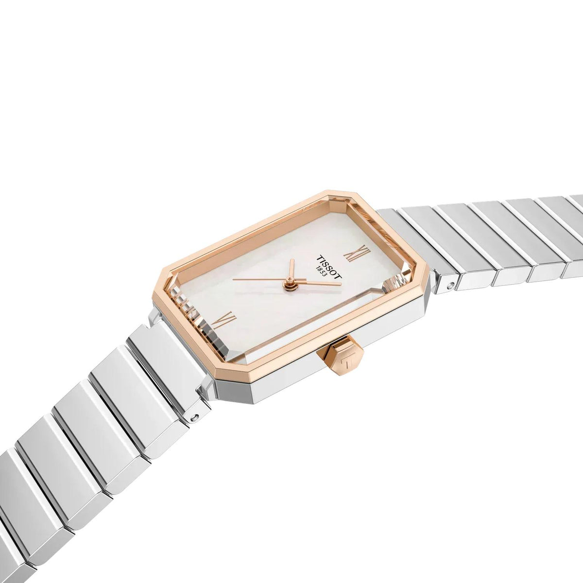 Tissot SRV 30mm Rectangular Mother of Pearl Dial Rose Gold-Tone Steel Case Steel Bracelet Watch (T1601102111300)
