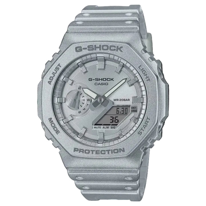 Casio G-SHOCK GA-2100FF-8ADR octagonal resin watch with silver dial and resin strap