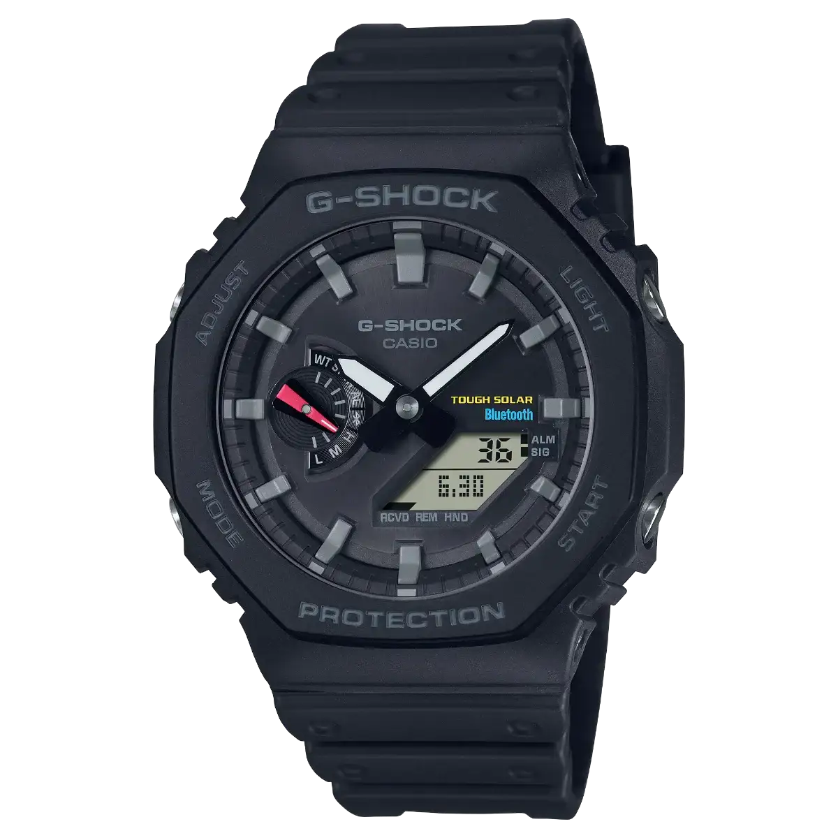 Casio G-Shock GA-B2100-1ADR all-black Tough Solar Bluetooth ana-digi watch with octagonal case and resin strap