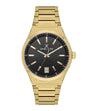 Daniel Klein DK114061-5 quartz watch with black dial and gold-tone integrated stainless steel bracelet on white background