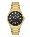 Daniel Klein DK114061-5 quartz watch with black dial and gold-tone integrated stainless steel bracelet on white background